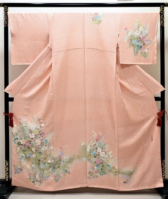 正絹手描き蝋たたき手描き訪問着ピンク012|レンタル大阪