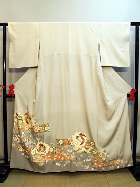 正絹高級色留袖・グレ－【IRT-104】高級呉服販売・着物レンタル・大阪