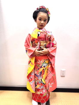 正絹高級七五三（753）着物レンタル|黄色・ピンク染め分け【y-2011】|大阪市都島・日産呉服＆和田甚