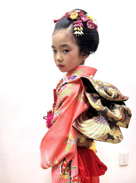 正絹高級七五三（753）着物レンタル|黄色・ピンク染め分け【y-2011】|大阪市都島・日産呉服＆和田甚