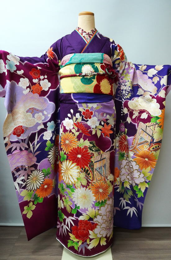 正絹京友禅振袖新柄紫【FUN-2057】|紫・振袖レンタル・販売|大阪都島、日産呉服・和田甚