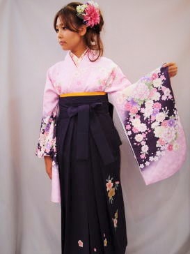 卒業式、袴レンタル大阪：ピンク紫:H-003