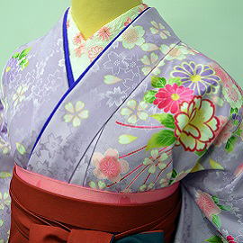 紫ピンク小袖|H-013|袴レンタル|大阪。地下鉄都島駅徒歩1分