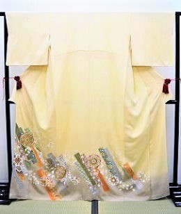 正絹京友禅色留袖、黄色|itr-002|色留袖レンタル大阪