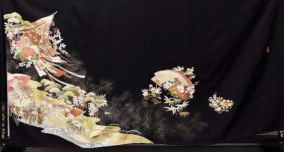 正絹最高級、純金箔・金糸縫い取り黒留袖:TR-001|留袖レンタル大阪・日産呉服
